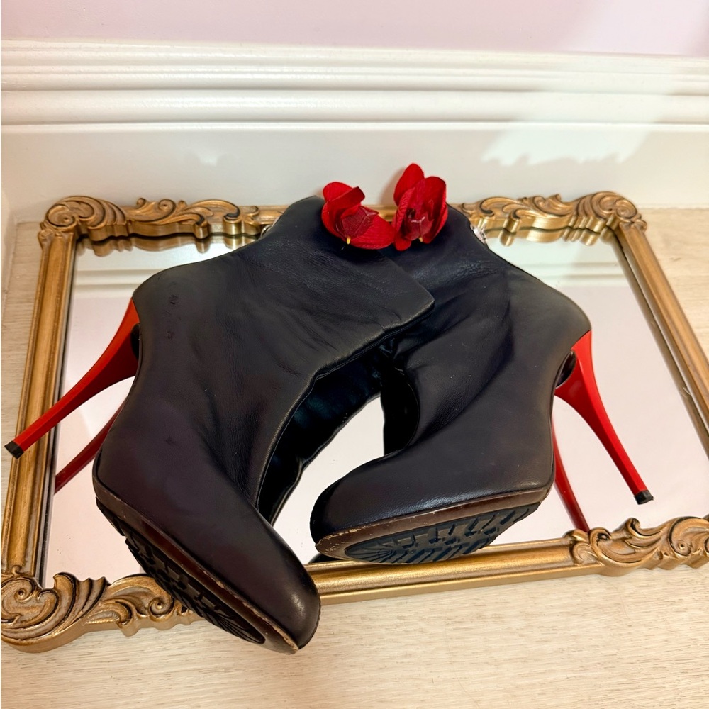 Orchid flowers Giuseppe Zanotti Leather boots Shoes 7.5 black red